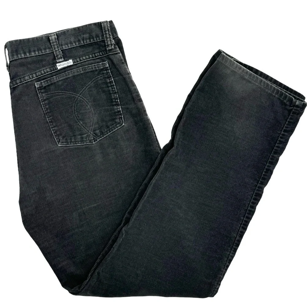Vintage 70s Wrangler Corduroy Pants Dark Gray Men's Cords Straight Leg | 34 x 31